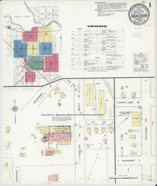 Sauk Centre Minnesota 1909 - Fire Insurance Index - Old Map Reprint