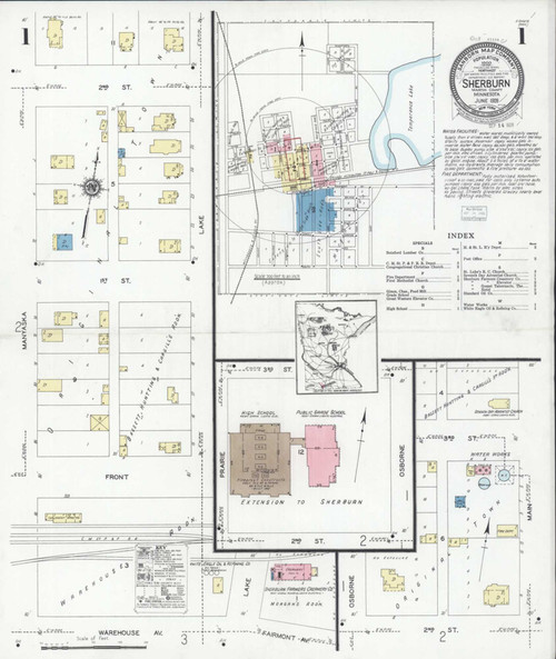 Sherburn Minnesota 1928 - Fire Insurance Index - Old Map Reprint