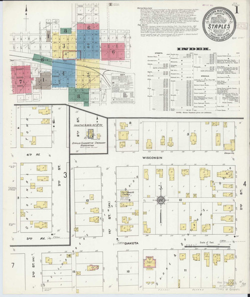 Staples Minnesota 1909 - Fire Insurance Index - Old Map Reprint