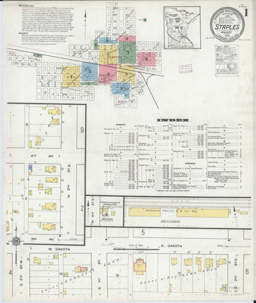 Staples Minnesota 1916 - Fire Insurance Index - Old Map Reprint