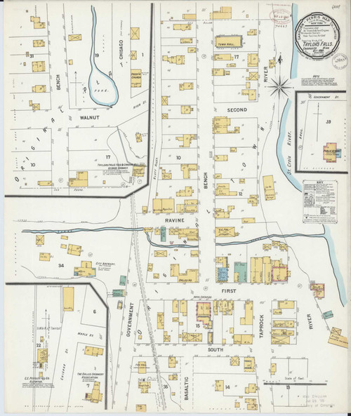 Taylors Falls Minnesota 1899 - Fire Insurance Index - Old Map Reprint