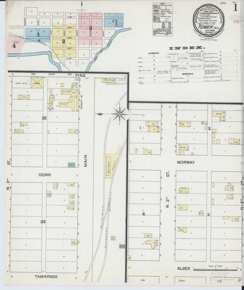 Tower Minnesota 1888 - Fire Insurance Index - Old Map Reprint