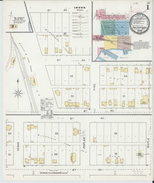 Two Harbors Minnesota 1892 - Fire Insurance Index - Old Map Reprint