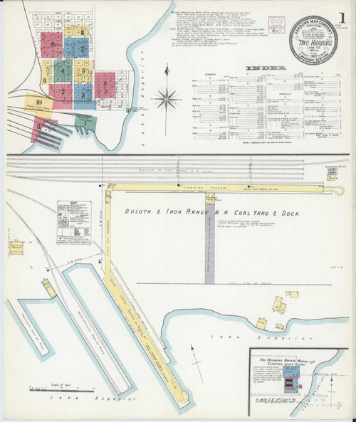 Two Harbors Minnesota 1907 - Fire Insurance Index - Old Map Reprint