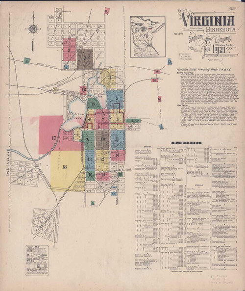 Virginia Minnesota 1921 - Fire Insurance Index - Old Map Reprint