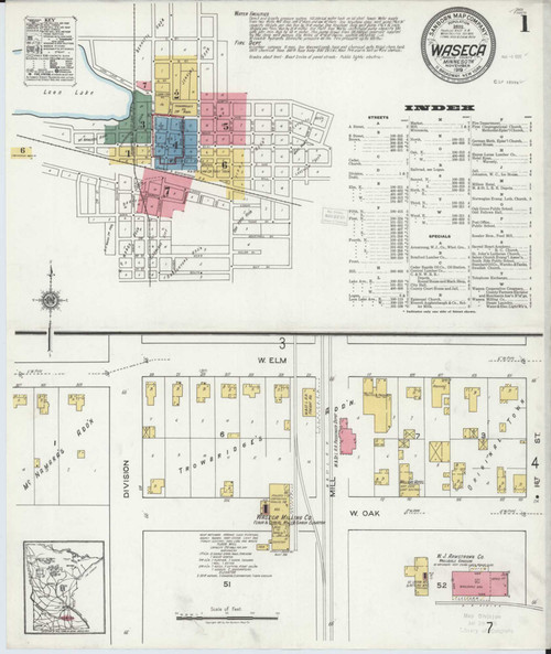 Waseca Minnesota 1919 - Fire Insurance Index - Old Map Reprint