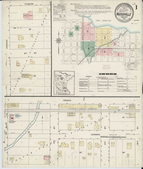 Waterville Minnesota 1914 - Fire Insurance Index - Old Map Reprint
