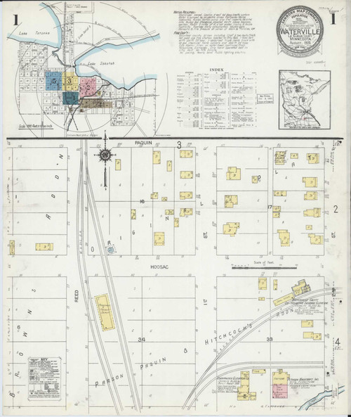 Waterville Minnesota 1924 - Fire Insurance Index - Old Map Reprint