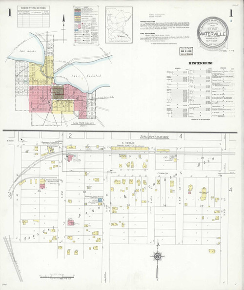 Waterville Minnesota 1937 - Fire Insurance Index - Old Map Reprint