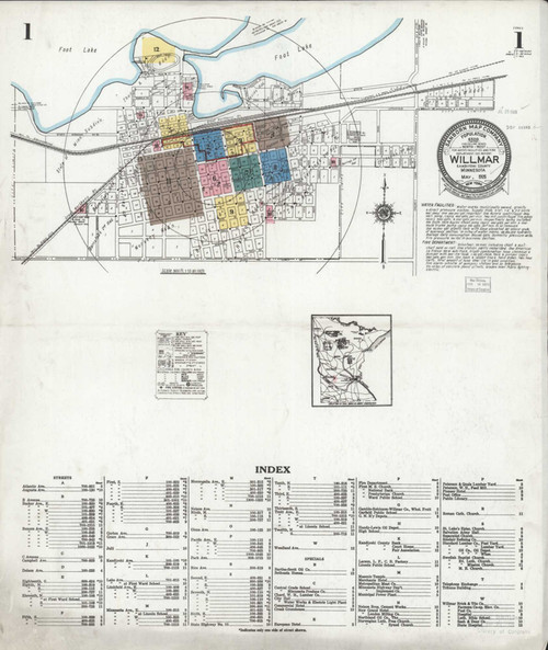 Willmar Minnesota 1925 - Fire Insurance Index - Old Map Reprint