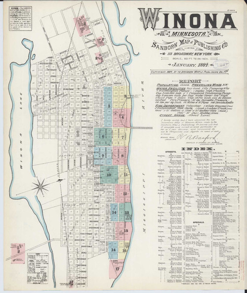 Winona Minnesota 1884 - Fire Insurance Index - Old Map Reprint