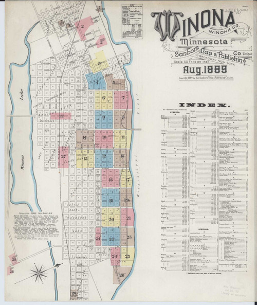 Winona Minnesota 1889 - Fire Insurance Index - Old Map Reprint