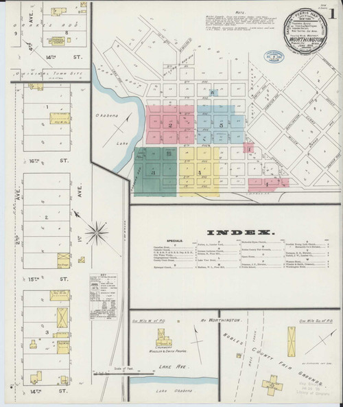 Worthington Minnesota 1894 - Fire Insurance Index - Old Map Reprint