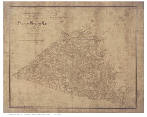 Prince George County Virginia 1863 - Old Map Reprint