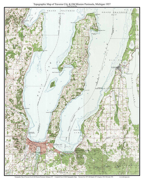 Traverse City & Old Mission Peninsula 1957 - Custom USGS Old Topo Map - Michigan 2