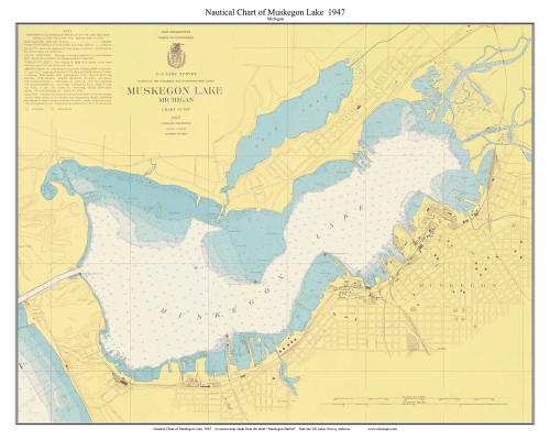 Muskegon Lake 1947 Lake Michigan Harbor Chart Reprint Great Lakes 7 - Custom