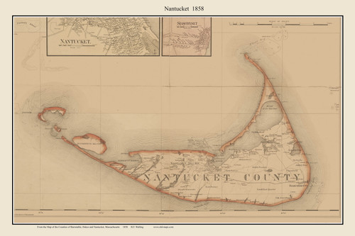 Nantucket Massachusetts 1858 Old Town Map Custom Print - Nantucket Co.