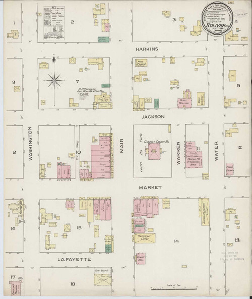 Bolivar Tennessee 1886 - Fire Insurance Index - Old Map Reprint