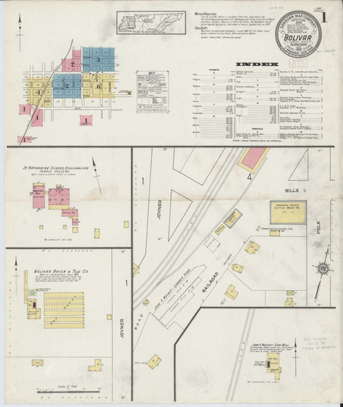 Bolivar Tennessee 1913 - Fire Insurance Index - Old Map Reprint