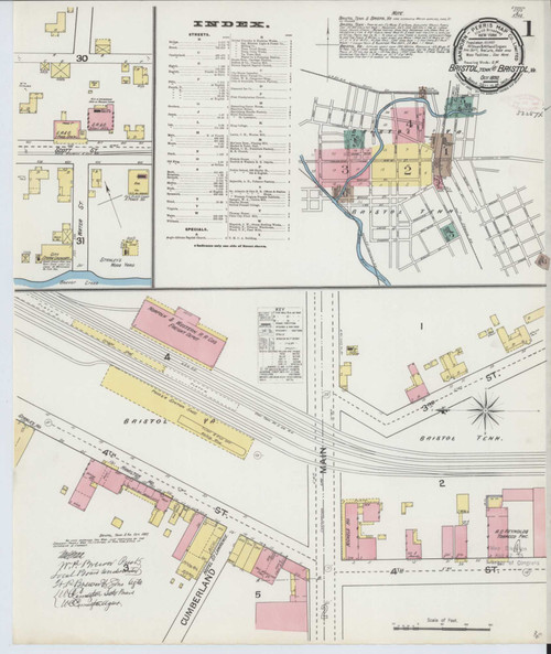 Bristol Tennessee 1892 - Fire Insurance Index - Old Map Reprint