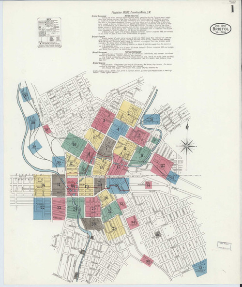 Bristol Tennessee 1907 - Fire Insurance Index - Old Map Reprint