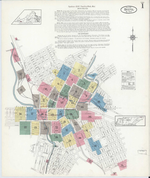 Bristol Tennessee 1913 - Fire Insurance Index - Old Map Reprint