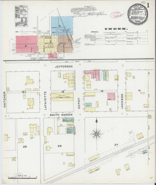 Brownsville Tennessee 1891 - Fire Insurance Index - Old Map Reprint