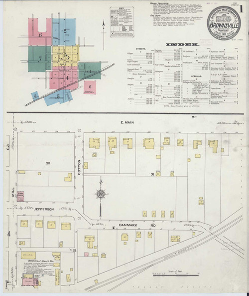 Brownsville Tennessee 1910 - Fire Insurance Index - Old Map Reprint