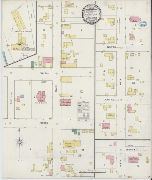 Carthage Tennessee 1894 - Fire Insurance Index - Old Map Reprint