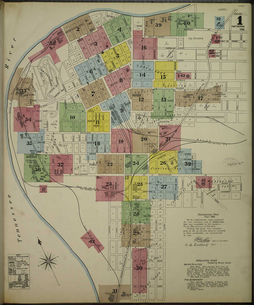Chattanooga Tennessee 1889 - Fire Insurance Index - Old Map Reprint
