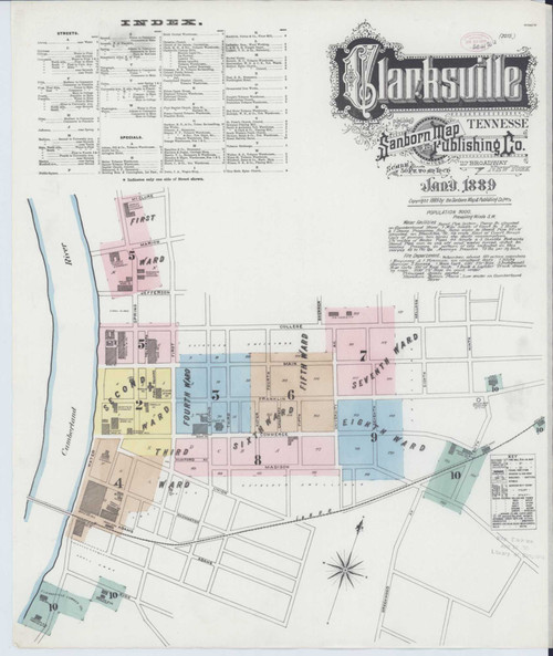 Clarksville Tennessee 1889 - Fire Insurance Index - Old Map Reprint