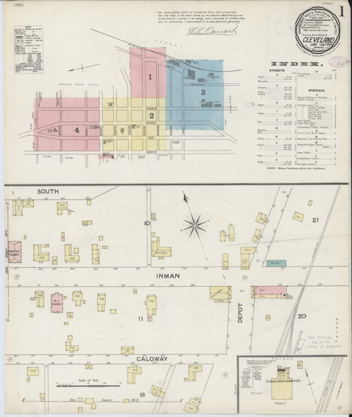 Cleveland Tennessee 1887 - Fire Insurance Index - Old Map Reprint