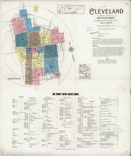 Cleveland Tennessee 1925 - Fire Insurance Index - Old Map Reprint