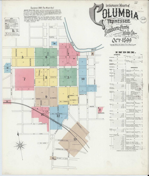 Columbia Tennessee 1899 - Fire Insurance Index - Old Map Reprint