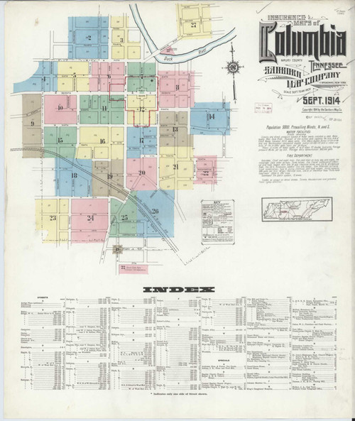 Columbia Tennessee 1914 - Fire Insurance Index - Old Map Reprint