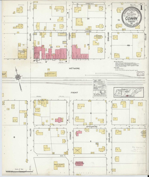 Cowan Tennessee 1917 - Fire Insurance Index - Old Map Reprint