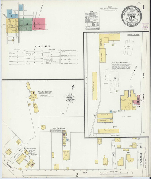 Dyer Tennessee 1907 - Fire Insurance Index - Old Map Reprint