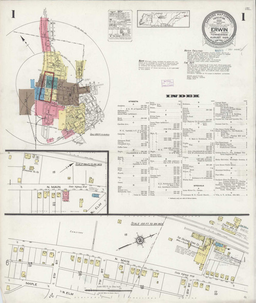 Erwin Tennessee 1925 - Fire Insurance Index - Old Map Reprint
