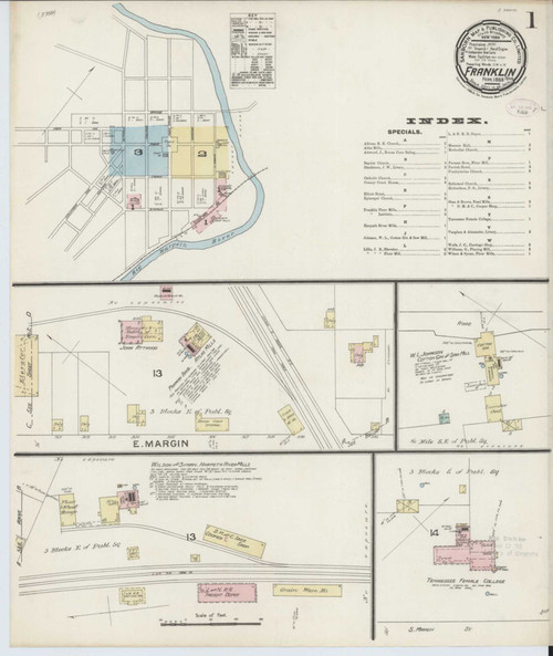 Franklin Tennessee 1888 - Fire Insurance Index - Old Map Reprint