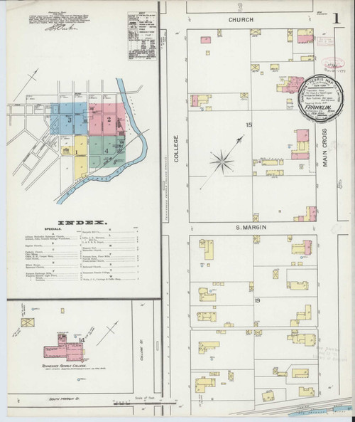 Franklin Tennessee 1893 - Fire Insurance Index - Old Map Reprint