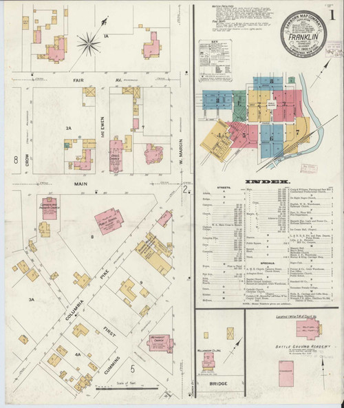 Franklin Tennessee 1908 - Fire Insurance Index - Old Map Reprint
