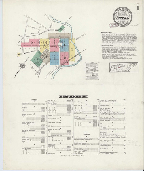 Franklin Tennessee 1913 - Fire Insurance Index - Old Map Reprint