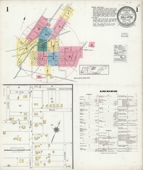 Gallatin Tennessee 1924 - Fire Insurance Index - Old Map Reprint
