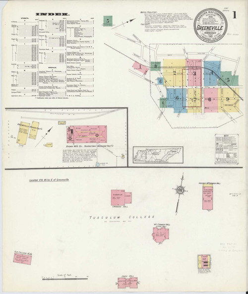 Greeneville Tennessee 1913 - Fire Insurance Index - Old Map Reprint