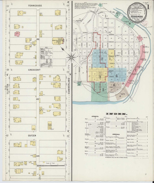 Harriman Tennessee 1895 - Fire Insurance Index - Old Map Reprint