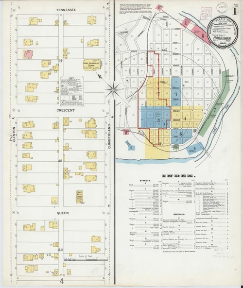 Harriman Tennessee 1901 - Fire Insurance Index - Old Map Reprint