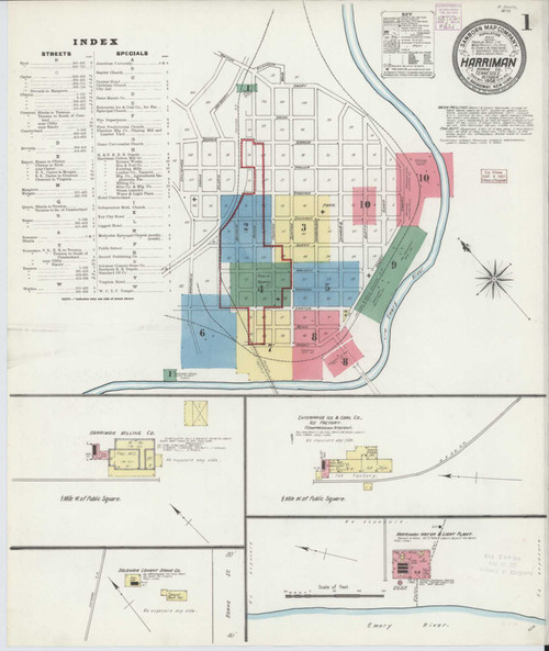 Harriman Tennessee 1906 - Fire Insurance Index - Old Map Reprint