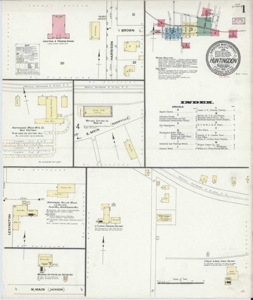 Huntingdon Tennessee 1910 - Fire Insurance Index - Old Map Reprint