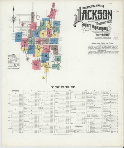 Jackson Tennessee 1907 - Fire Insurance Index - Old Map Reprint