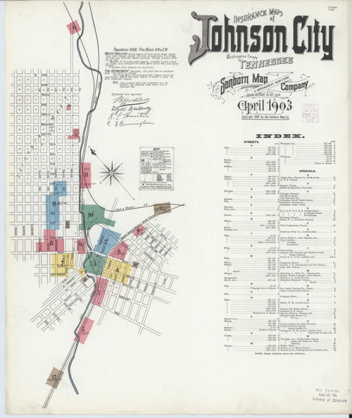 Johnson City Tennessee 1903 - Fire Insurance Index - Old Map Reprint